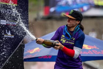 Monster Energy's Marine Cabirou from Millau, France, Takes 5th Place in the Elite Women’s Division at the UCI Downhill Mountain Bike World Cup in Saalfelden Leogang, Austria