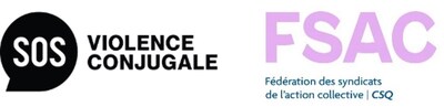 Logos de la FSAC-CSQ et de SOS violence conjugale (Groupe CNW/Centrale des Syndicats du Qubec (CSQ))