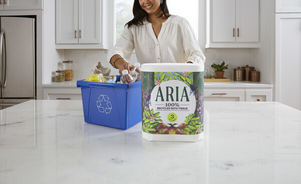 Georgia-Pacific is relaunching its ARIA® brand of bath tissue as a three-ply premium product made from 100% recycled fiber and wrapped in recyclable paper packaging.