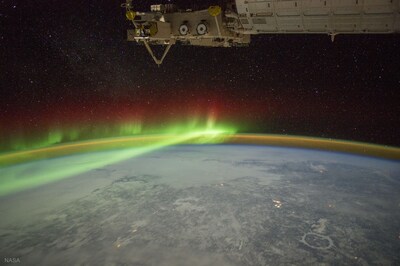 Aurora and airglow are seen from the International Space Station in 2015. Credits: NASA/JSC/ESRS