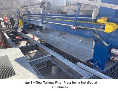 Image 1 - New Tailings Filter Press being installed at Tahuehueto (CNW Group/Luca Mining Corp.)