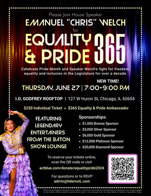 It’s time to celebrate PRIDE across Illinois. Join House Speaker Emanuel "Chris" Welch in celebrating Pride Month and Illinois’ efforts to protect LGBTQ+ rights with a fundraiser on Thursday, June 27th at the Godfrey Hotel in Chicago.