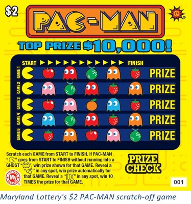 Maryland Lottery's $2 PAC-MAN scratch-off game (CNW Group/Pollard Banknote Limited)