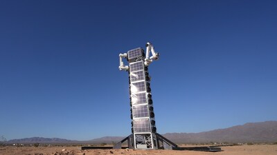 The ground demonstration of communication tower construction using multiple robots.