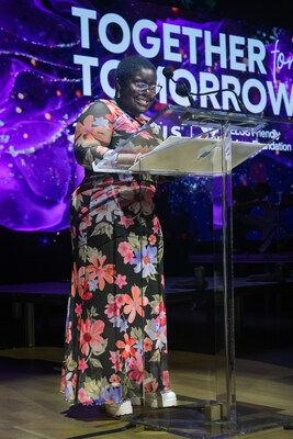 TELUS Student Bursary Recipient, Clementine Jarrett, shares her inspiring story during the “Together for Tomorrow: A Friendly Future Gala by TELUS”. (Photo courtesy of George Pimentel Photography) (CNW Group/TELUS Friendly Future Foundation)