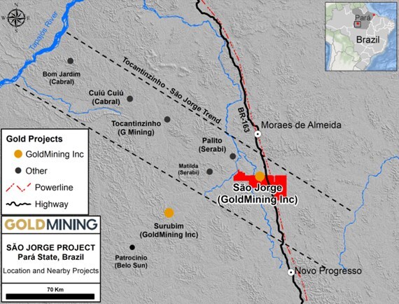 Figure 1 – Tapajós Gold District and location of São Jorge Project. (CNW Group/GoldMining Inc.) Figure 1 – Tapajós Gold District and location of São Jorge Project. (CNW Group/GoldMining Inc.)