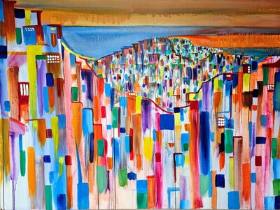 ArtPrize’s Executive Director Catlin Whitington’s Plastic Hills for the Plastic Arts (2018 Acrylic on Canvas, 65” x 48”)