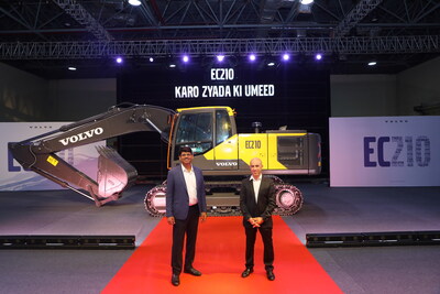 Volvo CE leaders Dimitrov Krishnan and Kamel Sid unveil new EC210 Hydraulic Excavator