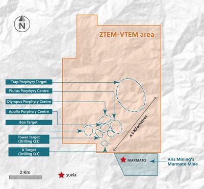 Figure 1: Plan View of the Guayabales Project With ZTEM-VTEM Geophysical Survey Extension Announced in This Release (CNW Group/Collective Mining Ltd.)