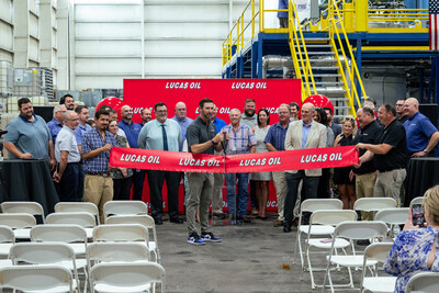 Morgan Lucas, CEO of Lucas Oil, cut a ceremonial ribbon June 18, 2024 during the opening of its new Advanced Grease Manufacturing Facility in Corydon, Indiana. The significant enhancement incorporates a new production area dedicated to developing and manufacturing advanced industrial and commercial greases.