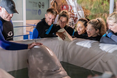 Marine mammal specialists from Oceanografic de Valencia, Georgia Aquarium and Seaworld welcome a beluga whale rescued from Ukraine to Valencia, Spain.
