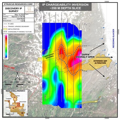 Figure 2 – Plan View Map of Discovery IP Survey Displaying Chargeability Results (CNW Group/Etruscus Resources Corp.)