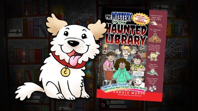 Coconut, the rescue pup, stars in "The Mystery of the Haunted Library" series by Carole Marsh!