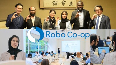 Top: Robo Co-op's CEO and Refugee Members meet with Senior Members of RSIF. Bottom: Robo Co-op's refugee members lead an AI training session for UNHCR Japan.