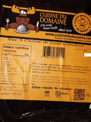 Présence non déclarée de soya, de lait et de sulfites dans de la poutine et du macaroni au fromage préparés et vendus par l'entreprise Sucrerie du Domaine inc.