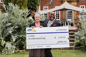 LottoGo.com customer wins £6 million jackpot and celebrates with her favourite celebrity