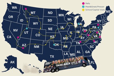 Our Bodies, Our Sports Summer 2024 "Take Back Title IX" Bus Tour Map