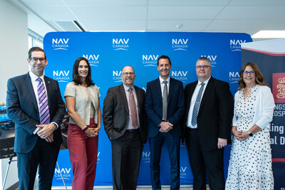 From left to right: David Sheppard, VP & Chief Strategy Officer (acting), NAV CANADA, Amanda Sarginson, VP & Chief Legal Officer and Corporate Secretary (acting), NAV CANADA, Jordan Freed, President and Managing Director, Kongsberg Geospatial, Mark Cooper, VP & Chief Technology and Information Officer, NAV CANADA, Kjetil Reiten Myhra, Executive Vice President Defence Systems, Kongsberg Defence & Aerospace, Tania Hume, Chief Financial Officer, Kongsberg Geospatial (CNW Group/NAV CANADA)