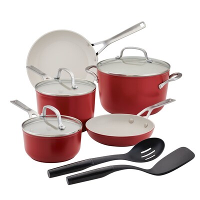 New KitchenAid® Ceramic Forged Aluminum Cookware 10 Piece Set in Empire Red.