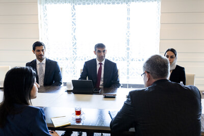His Excellency Dr. Thani Al Zeyoudi, UAE Minister of State for Foreign Trade, during a meeting at the Embassy of the United Arab Emirates in Washington, D.C.