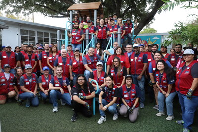 Lowe's associates built and landscaped a playground and play space specially crafted for deaf and hard of hearing children with Aid the Silent in San Antonio.
