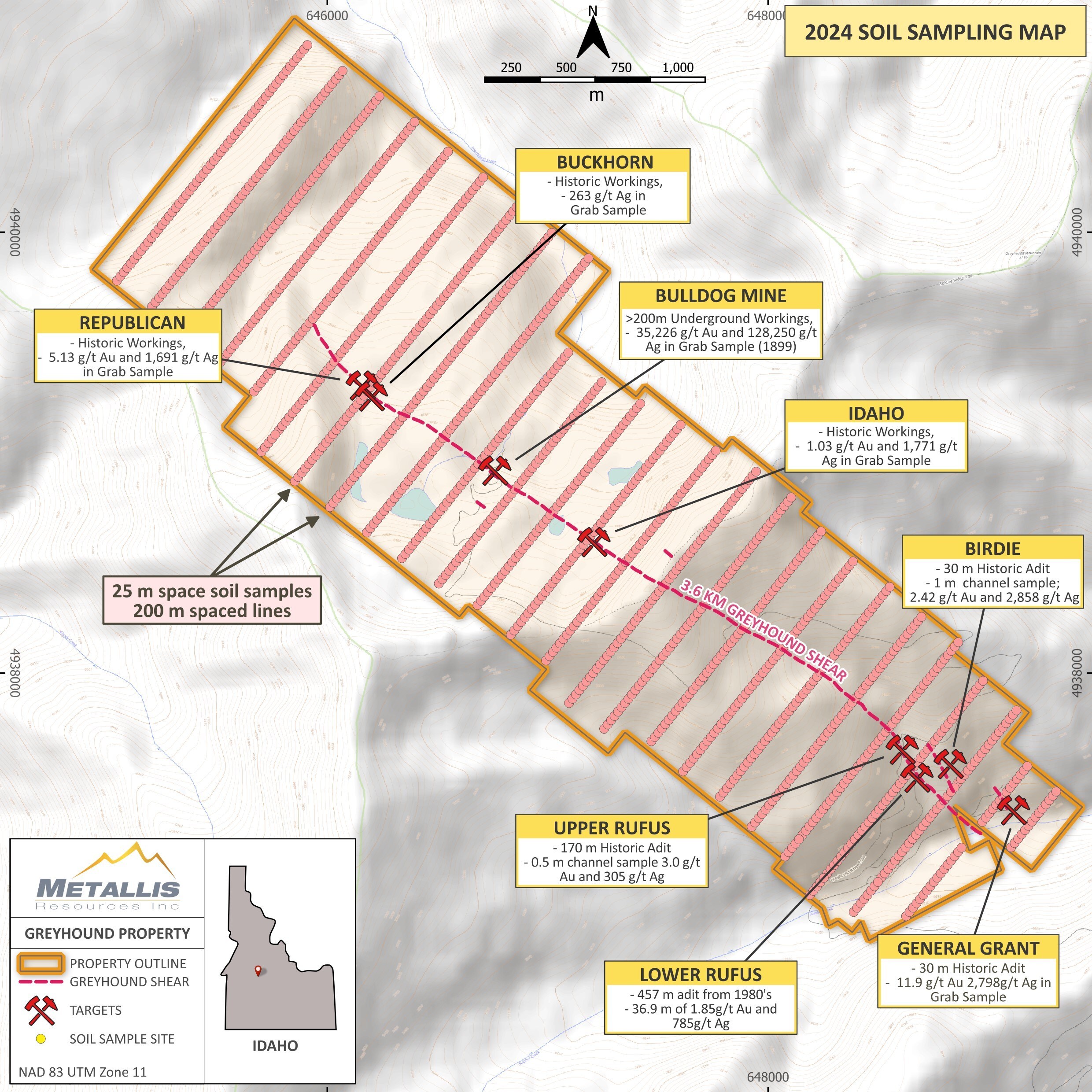 Map of Proposed Soil Sampling on the Greyhound Property (CNW Group/Metallis Resources Inc.)