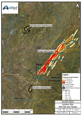 Figure 2 – Dish Mountain Extension Drilling and Tsenge Drilling Location Plan (CNW Group/Allied Gold Corporation)