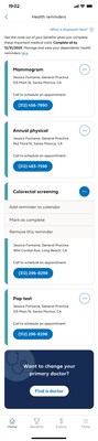 Blue Shield of California Member Health Record health reminders - mobile