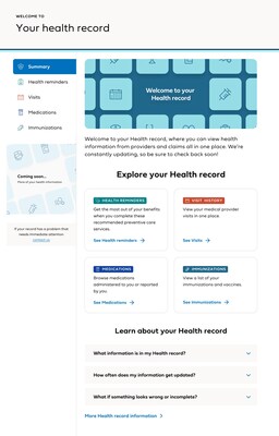 Blue Shield of California Member Health Record landing page - web