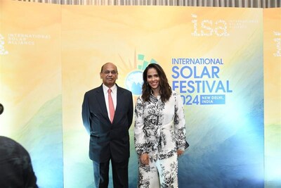 Dr. Ajay Mathur, DG ISA and Saina Nehwal are captured in a moment together at the ISA Curtain Raiser event