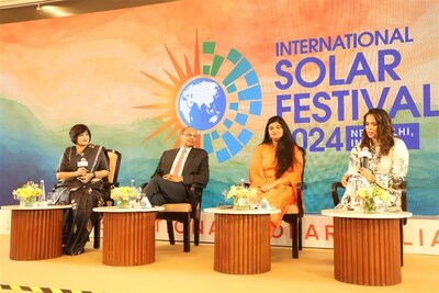 Dr. Ajay Mathur, DG ISA, along with Saina Nehwal, Arushi Sana, and Ankita, engage in a dynamic panel discussion at the ISA Curtain Raiser event