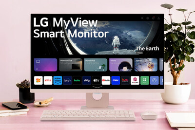 Priced at $299.99, the LG MyView Smart Monitor Desktop Setup features a 27-inch MyView smart monitor with webOS and built-in speakers, complemented by a stylish matching keyboard and mouse.