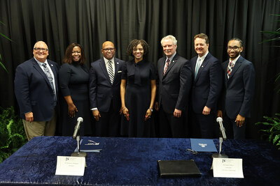 (Aron Smith/University Communications) Jackson State University and University of Mississippi administrators stand proud after signing a historic MOU that promises to create invaluable opportunities for the next generation of legal professionals.