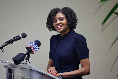 (Aron Smith/University Communications) JSU First Lady LaToya Redd Thompson, Esq., talks about her love for JSU and the University of Mississippi School of Law during the 3+3 Accelerated Law Program MOU signing.