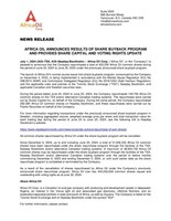 AFRICA OIL ANNOUNCES RESULTS OF SHARE BUYBACK PROGRAM AND PROVIDES SHARE CAPITAL AND VOTING RIGHTS UPDATE