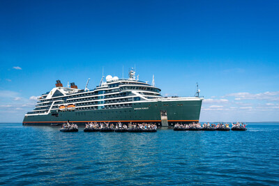 Seabourn Pursuit was named during an historic expedition naming ceremony on June 29, 2024 at Ngula Jar Island in Western Australia. The Wunambal Gaambera Traditional Owners served as godparents of the new ultra-luxury expedition ship (Image at LateCruiseNews.com - July 2024)