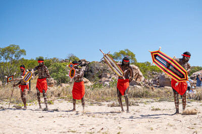 Wunambal Gaambera Traditional Owners, painted in ochre, carried out the “Junba,” a traditional story-telling song and dance.