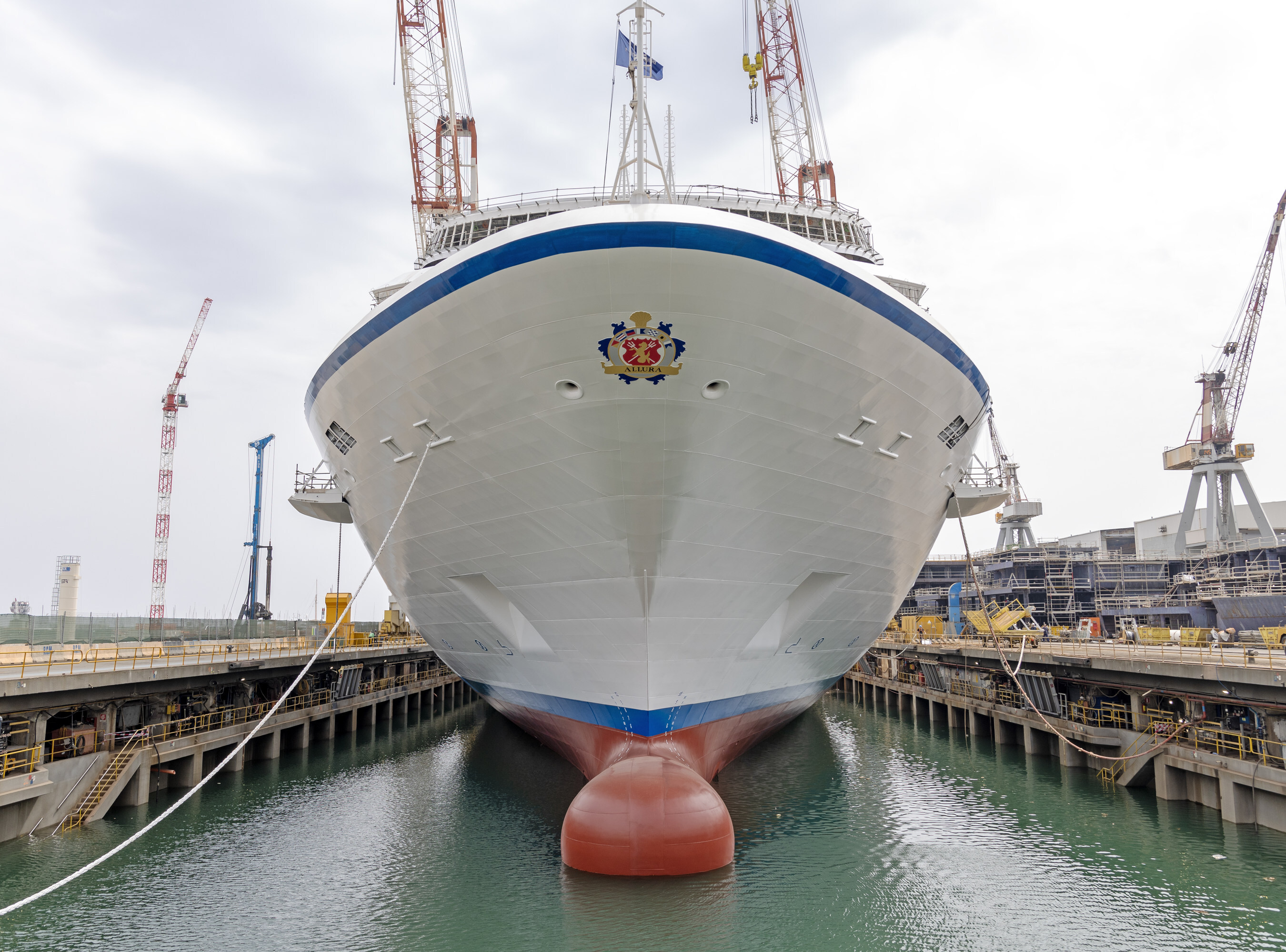 Oceania Cruises Floats Out New Ship Allura at Fincantieri Shipyard In Genoa, Italy (Image at LateCruiseNews.com - July 2024)