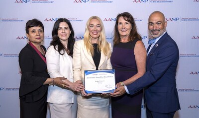 Dr. Brighid Gannon (center) at the AANP State Award for Excellence Ceremony along with AANP representatives Dr. Amita Avadhani, Dr. Candice Job, Dr. Colleen Walsh-Irwin, and AANP President Dr. Stephen Ferrara (L to R).