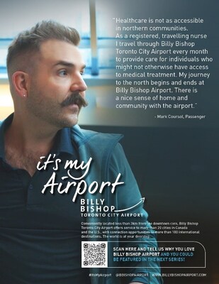 It's My Airport, the campaign depicts actual passengers and employees recounting their travel experiences and providing the reasons why they choose to fly to/from Billy Bishop Toronto City Airport or work at the airport. (CNW Group/PortsToronto)