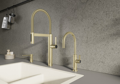 Iconic design reimagined: The BLANCOCULINA II Semi-pro and Beverage faucet in Satin Gold.