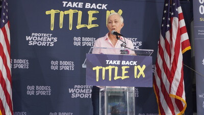 Martina Navratilova at Our Bodies, Our Sports "Take Back Title IX" Summer 2024 Bus Tour Rally in Washington, DC