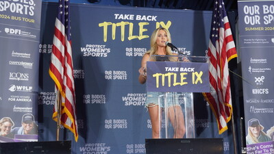 Riley Gaines at Our Bodies, Our Sports "Take Back Title IX" Summer 2024 Bus Tour Rally in Washington, DC