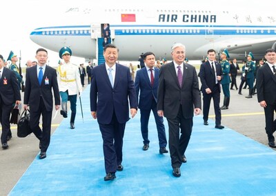 President Xi Jinping arrives in Astana, Kazakhstan on July 2, 2024, for the 24th Meeting of the Council of Heads of State of the Shanghai Cooperation Organization, and a state visit to Kazakhstan at the invitation of Kazakh President Kassym-Jomart Tokayev. Xi was warmly welcomed by Tokayev and a group of Kazakhstan senior officials upon his arrival at the airport. [Photo/Xinhua]