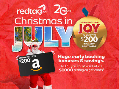 In celebration of its 20th anniversary this year, redtag.ca launches its largest Christmas In July promotion yet, offering Canadian travellers early booking bonuses, savings, and exciting giveaways. (CNW Group/redtag.ca)