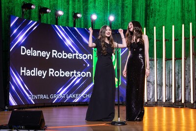 Hadley and Delaney Robertson on stage at the 55th Annual Central Great Lakes Regional Emmy Awards in Cleveland on July 22, 2024.
