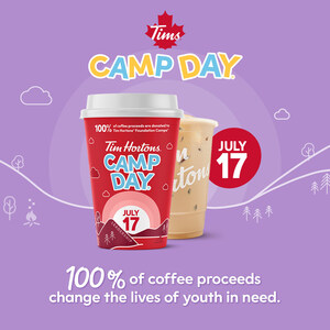 Tim Hortons Camp Day is back on July 17 with 100% of proceeds from hot and iced coffees donated to Tim Hortons Foundation Camps!