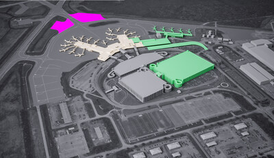 Phase I of Charleston International Airport’s Terminal Development Program would add up to five gates, an expanded ticketing hall and TSA checkpoint, a new Baggage Handling System, and additional concessions, among other enhancements. Image courtesy of CHS.