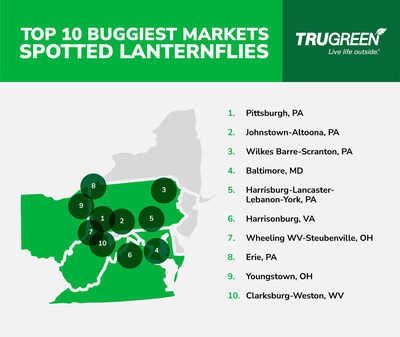 Squish Season is Back: TruGreen Reveals 2024 Hotspots for Spotted Lanternflies (PRNewsfoto/TruGreen)