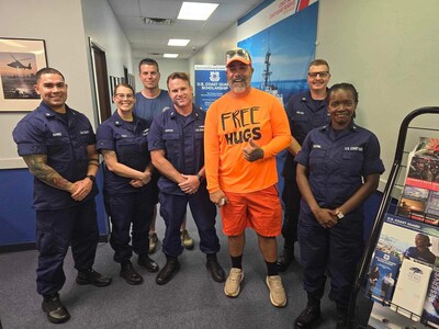 Robert Luna, a retired Coast Guard veteran and chief petty officer, is walking from Alabama to California to raise awareness for mental health issues in the military and support for the Coast Guard Foundation’s programs. He recently stopped at a Coast Guard recruiting office in Oklahoma City.